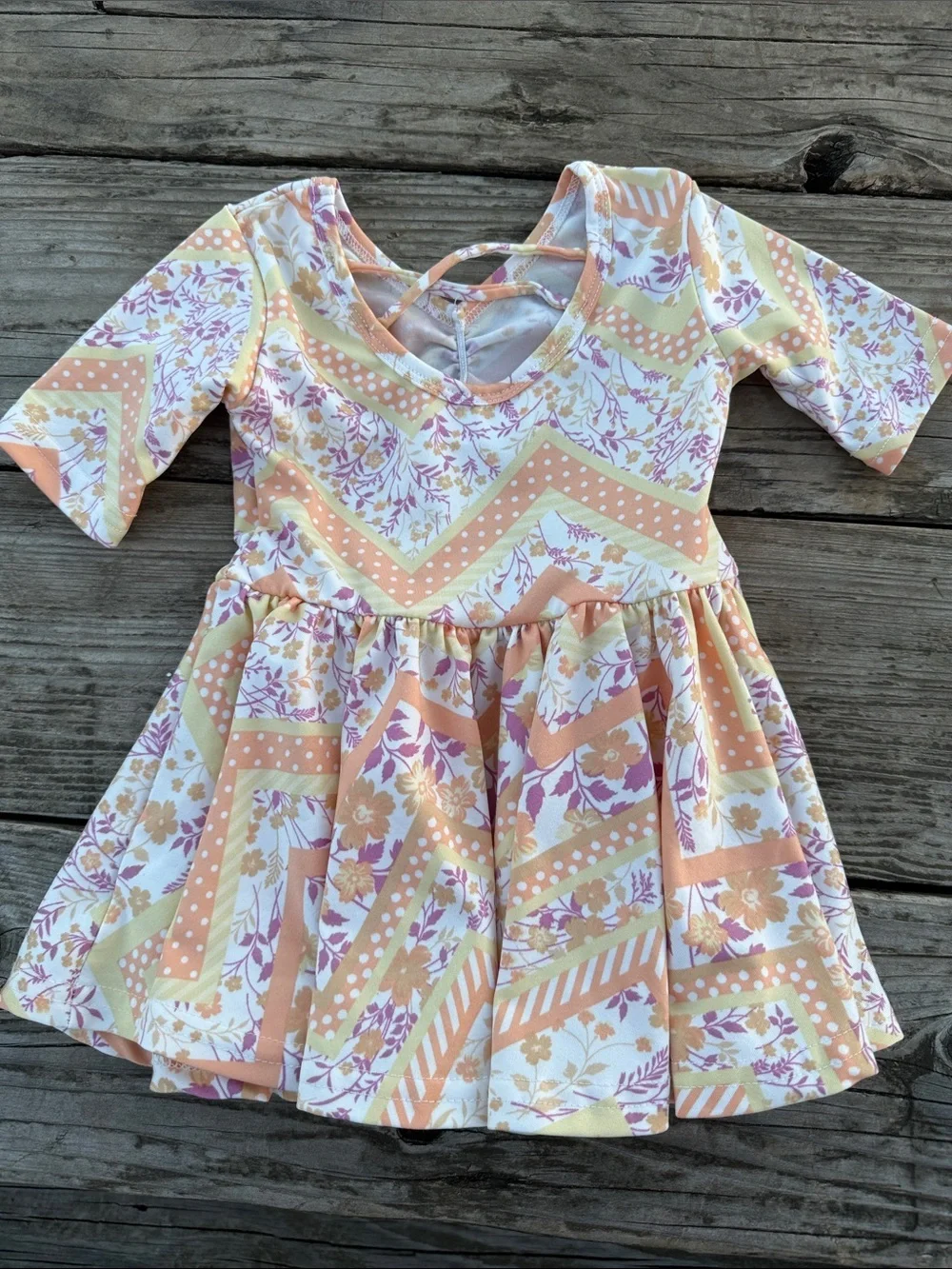 Dot Dot Smile Peach, Cream & Lavender Floral Chevron Girls' Dress size 6-12M